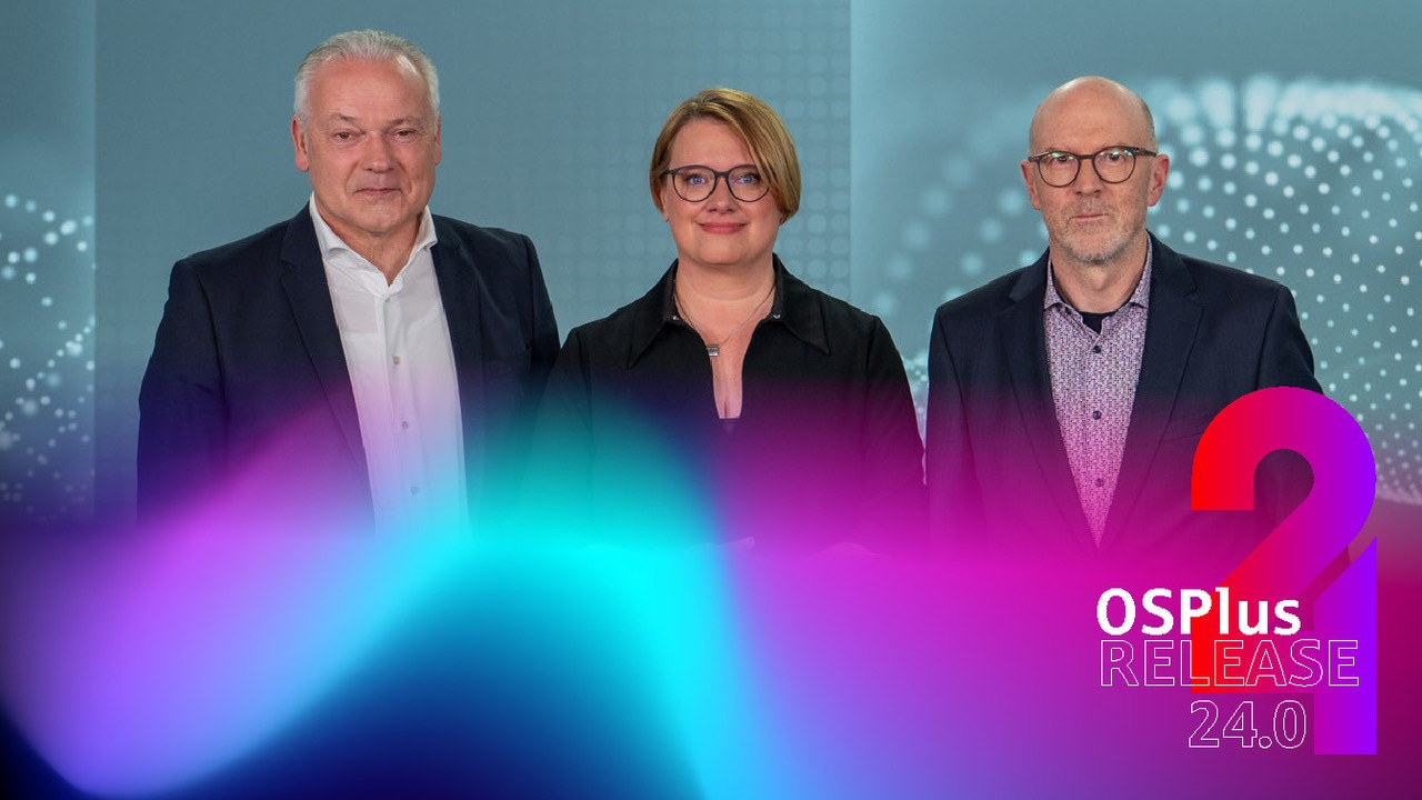 Von links nach rechts: Geschäftsführer Michel Schürmann, Geschäftsführerin Julia Koch und Hans-Peter Merk (FI-Seniorfachberater PPS/Org-IT-Prozesse) FI-Webinar für die Vorstands- und Geschäftsführungsebene aus Sparkassen, Landesbanken und Verbundpartner vorab über die Highlights des OSPlus-Release 24.0