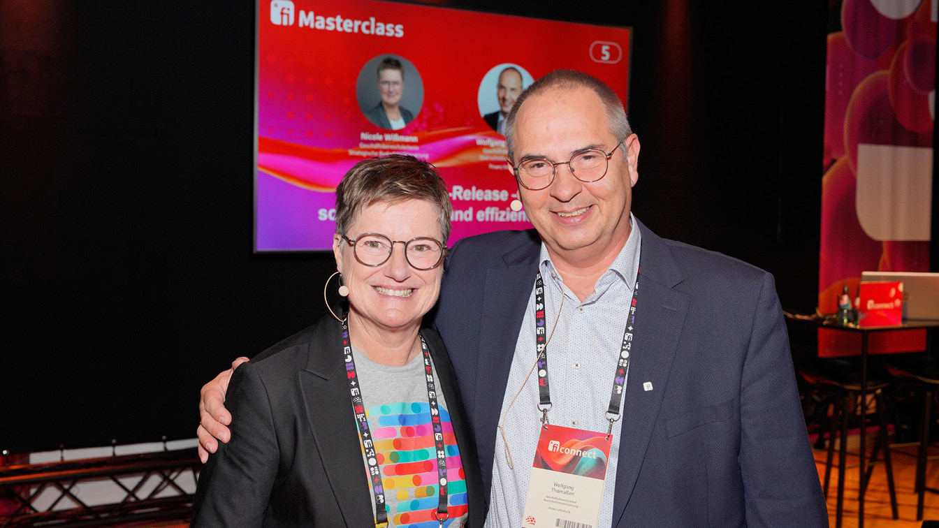 von links: Nicole Wissmann, FI-Geschäftsbereichsleiterin Strategische Bedarfsfeldsteuerung und Wolfgang Thomaßen, FI-Geschäftsbereichsleiter Querschnittsunterstützung von links: Nicole Wissmann, FI-Geschäftsbereichsleiterin Strategische Bedarfsfeldsteuerung und Wolfgang Thomaßen, FI-Geschäftsbereichsleiter Querschnittsunterstützung