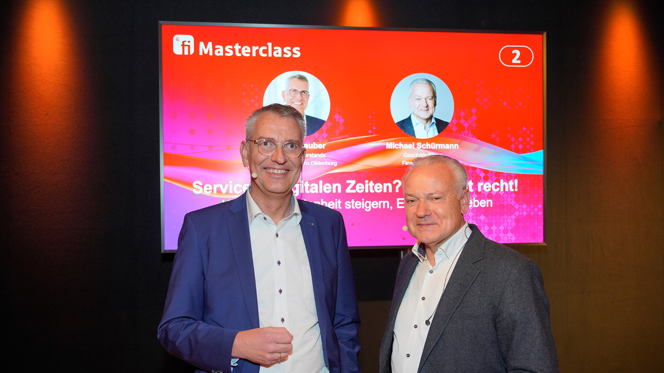 vo links: Jürgen Rauber, Mitglied des Vorstands der Landessparkasse zu Oldenburg (LzO) und Michael Schürmann, FI-Geschäftsführer Jürgen Rauber, Mitglied des Vorstands der Landessparkasse zu Oldenburg (LzO) und Michael Schürmann, FI-Geschäftsführer