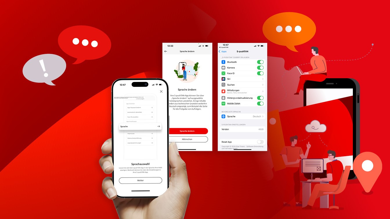 Spracheinstellungen in der S-pushTAN-App Grafik S-pushTAN-App: Mehrsprachigkeit