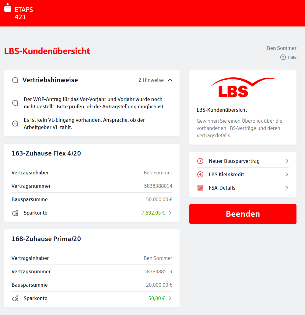 Screenshot lBS-Kundenübersicht